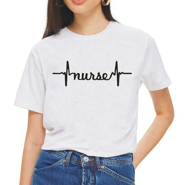 Nurse Heartbeat Letter Print Women Tshirt Short Sleeve Casual Funny Tee Shirt Femme Harajuku T Shirt Women Tops Camisas Mujer