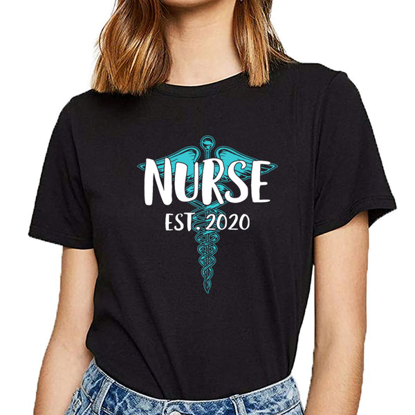 Tops T Shirt Women nurse est 2020 nursing school graduation gift Funny White Print Female Tshirt